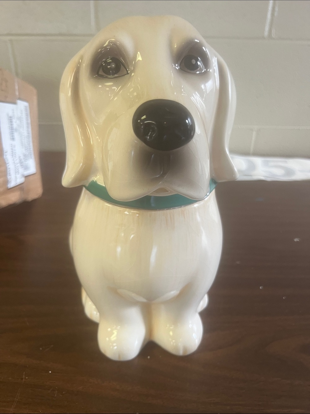 Ceramic Dog Treat Jar with Teal Collar - Decorative Pet Canister